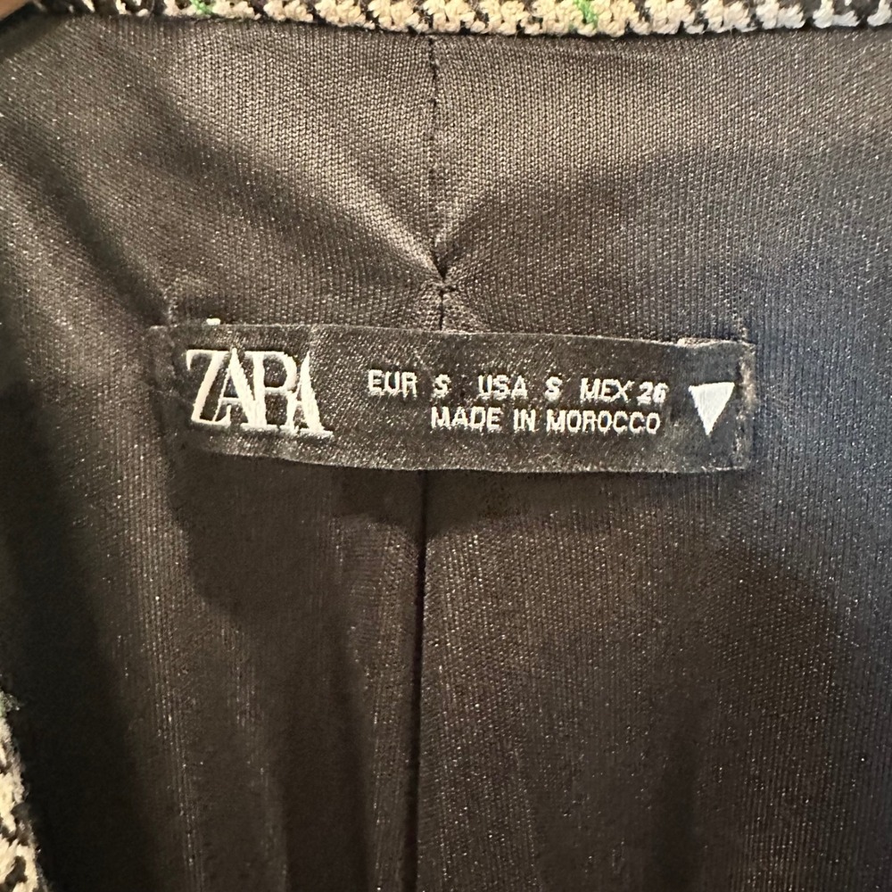 Zara Houndstooth Blazer Dress‎ Women Size S Green Plaid Officecore Dark Academia - Picture 3 of 16